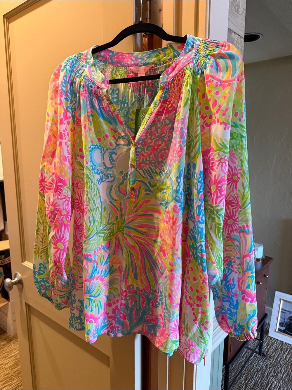 Lilly Pulitzer Bright Multicolor Floral Peasant Top